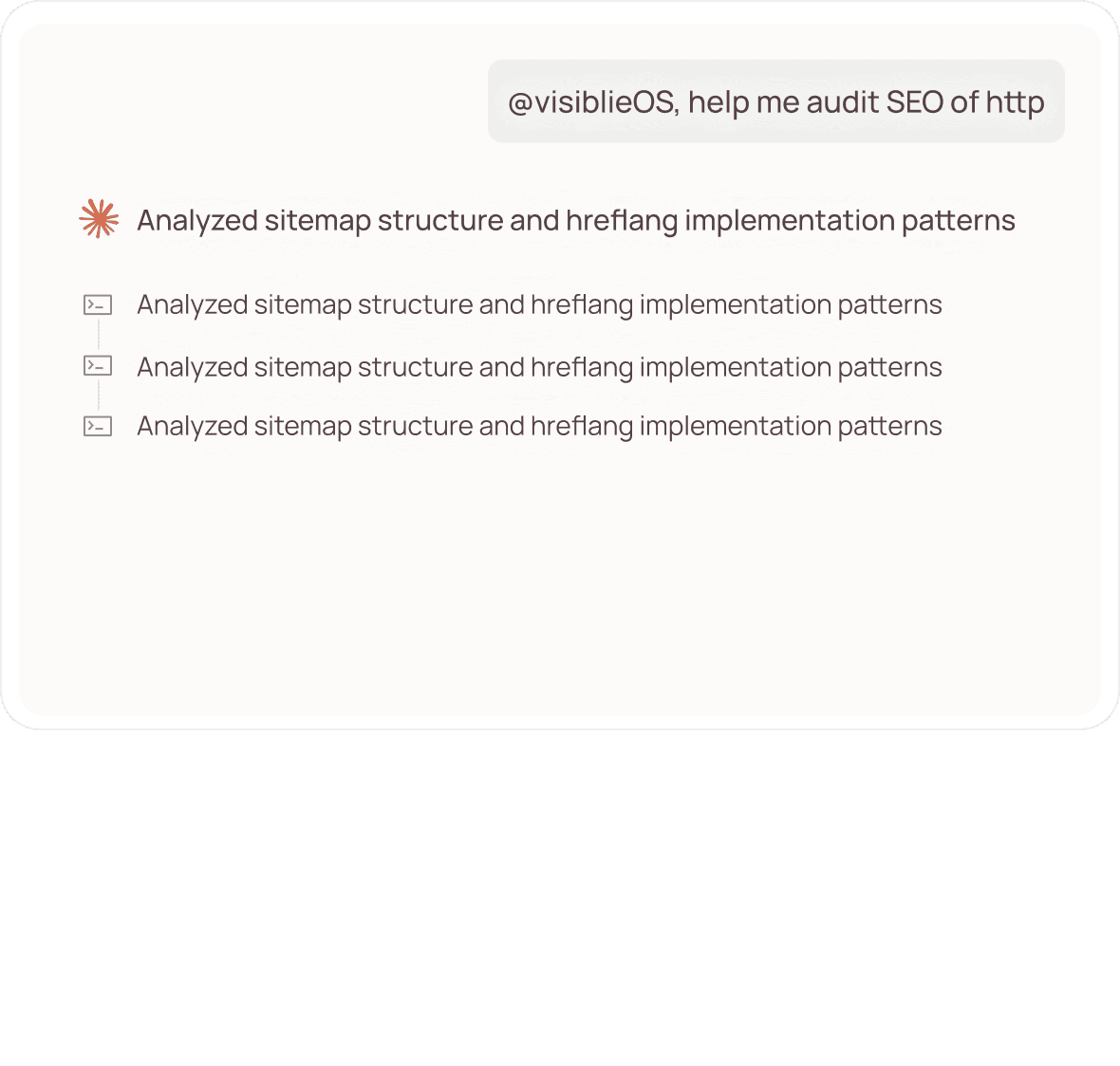 A Visiblie OS skill running inside Claude, streaming audit findings.
