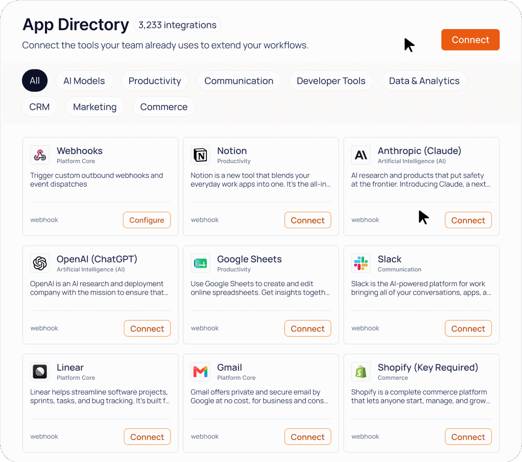 The Visiblie OS Studio app directory, listing integrations your team can connect.
